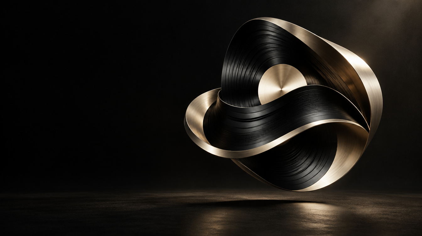 Escultura de vinil preto com acabamento champagne